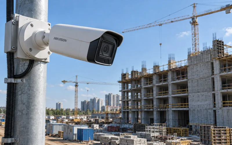 Hikvision на опоре над стройкой