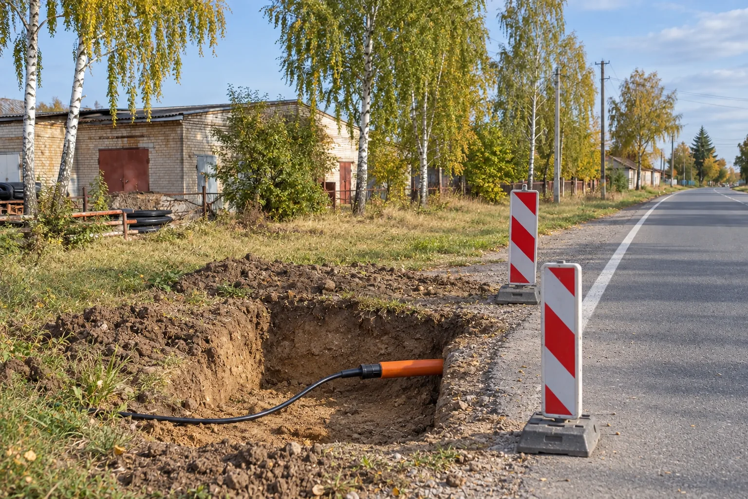 Защитная труба с оптикой после прокола под дорогой